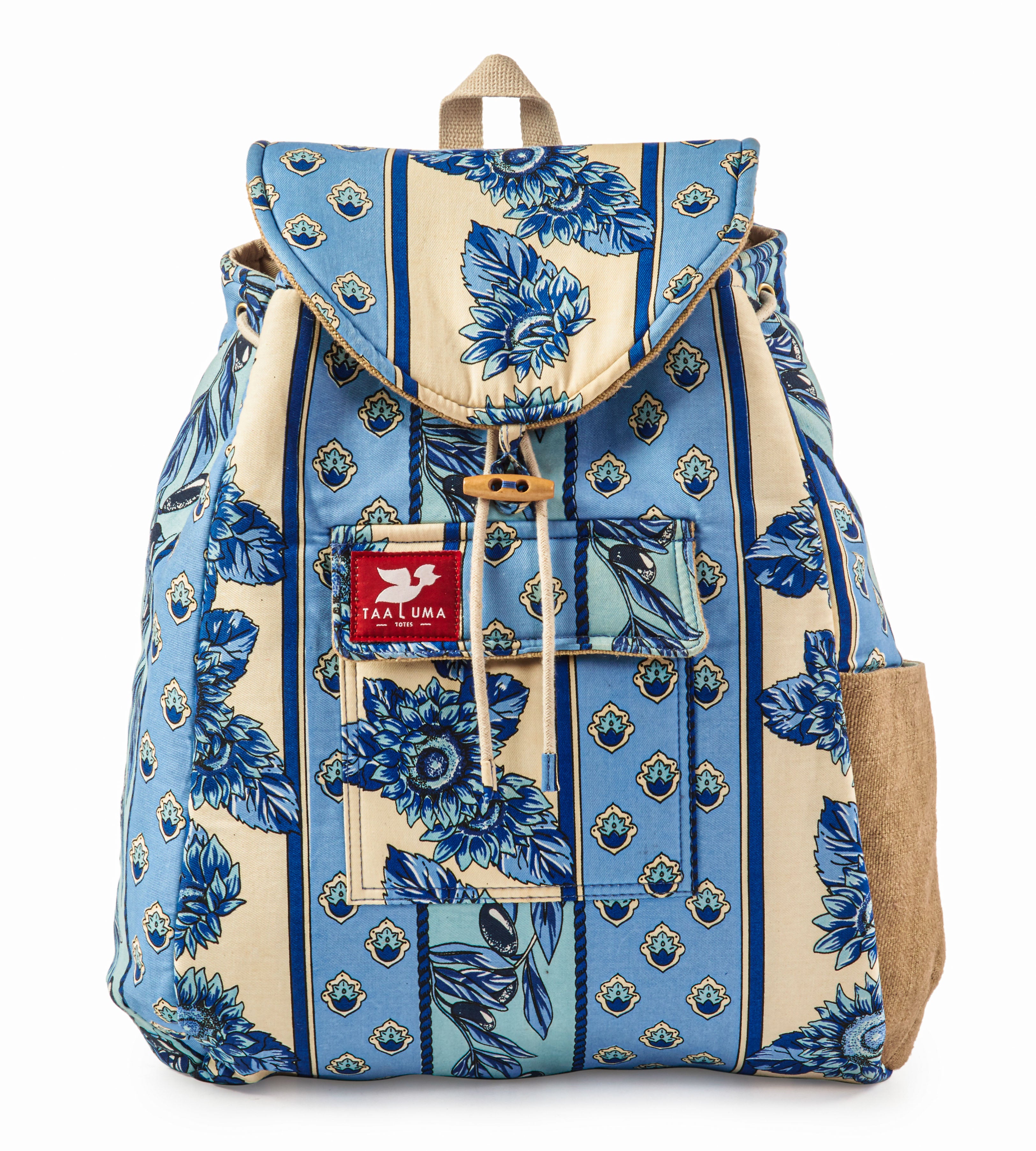 TaaLuma Tote Navy Floral Pattern Canvas Backpack France Tote – TAALUMA main image 2