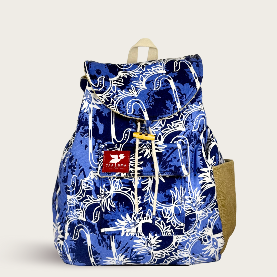 Taaluma Totes Blue White Batik Print Backpack Boho Drawstring Travel Bag Hawaii TAALUMA || Backpacks that Carry a Country main image 4